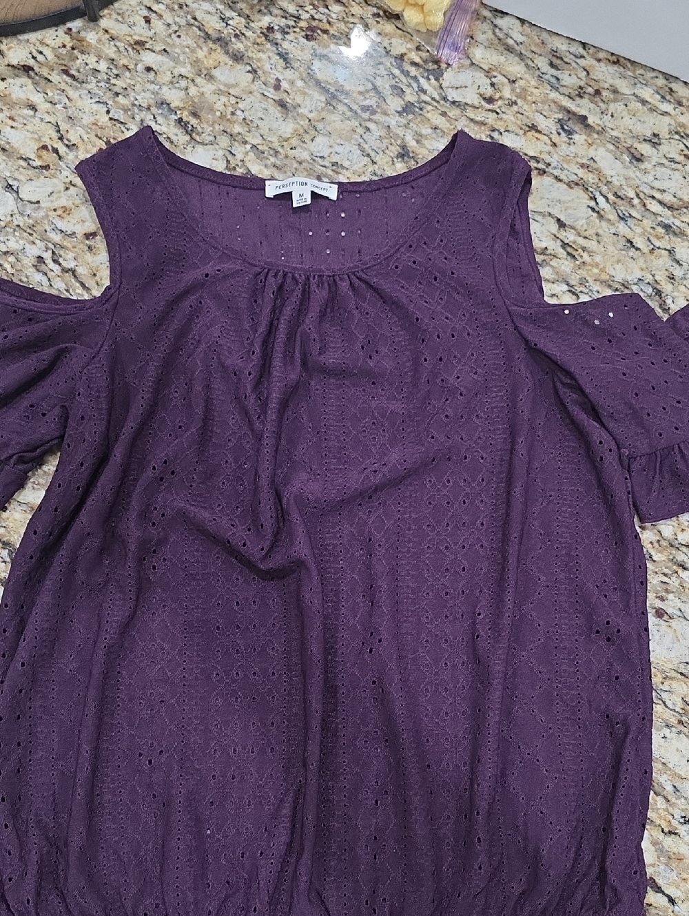 PerSeption Concept Plum Eyelet Cold-Shoulder Top